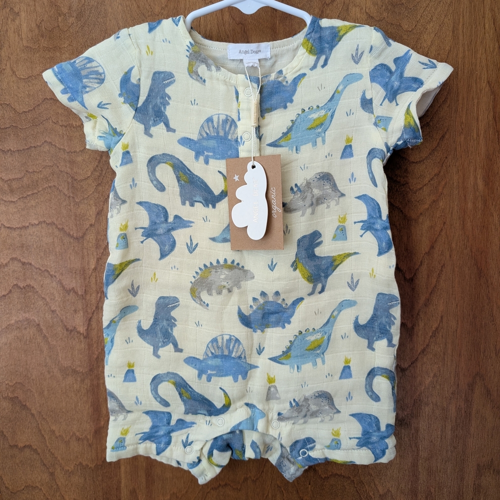 🦖 NWT Angel Dear Henley Shortall Dinosaur Romper